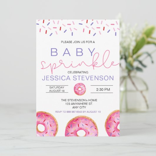 Invitation Aquarelle Donuts fille bébé Sprinkle Douche (Debout devant)