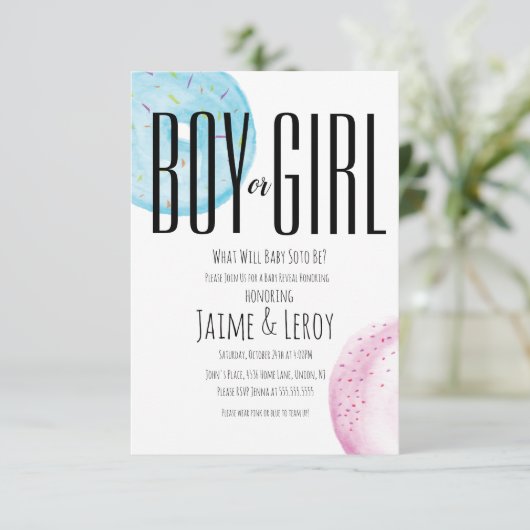 Invitation Aquarelle Donuts Genre Révéler Main Peint Invit (Debout devant)