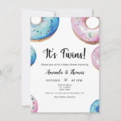 Invitation Aquarelle Donuts Twin Boy Girl Baby shower (Devant)