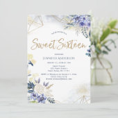 Invitation Aquarelle d'or blanc Floral Sweet 16 (Debout devant)