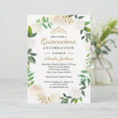 Invitation Aquarelle d'or Blush Wreath Quinceanera 15e (Debout devant)