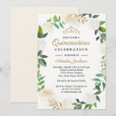 Invitation Aquarelle d'or Blush Wreath Quinceanera 15e (Devant / Derrière)