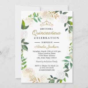 Invitation Aquarelle d'or Blush Wreath Quinceanera 15e