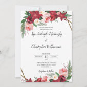 Invitation Aquarelle d'or bordeaux géométrique Mariage floral (Devant)