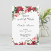 Invitation Aquarelle d'or bordeaux géométrique Mariage floral (Debout devant)