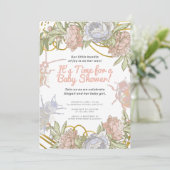 Invitation Aquarelle d'or Floral & Baby shower de filles vert (Debout devant)