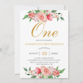 Invitation Aquarelle d'or rose rose flou moderne (Devant)