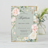 Invitation Aquarelle d'or Sage Green Baptême floral (Debout devant)