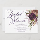 Invitation Aquarelle d'or violet Fête des mariées florale (Devant)