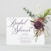 Invitation Aquarelle d'or violet Fête des mariées florale (Debout devant)