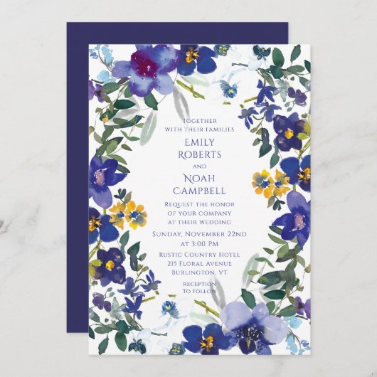Invitation Aquarelle d'orchidée violette et blanche Mariage d (Devant / Derrière)