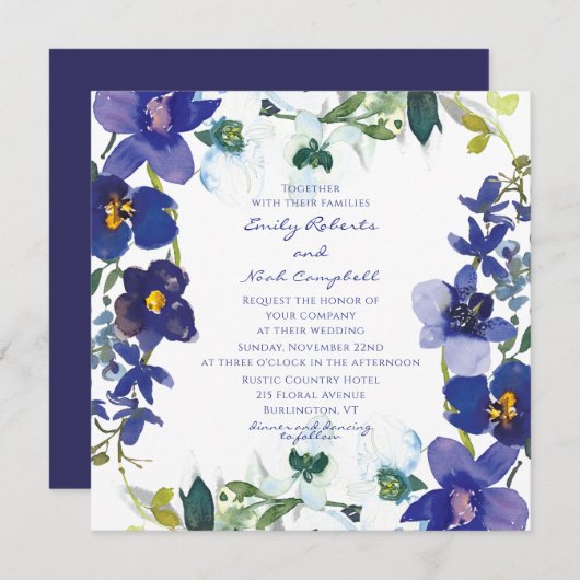 Invitation Aquarelle d'orchidée violette et blanche Mariage d (Devant / Derrière)