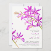 Invitation Aquarelle d'orchidée violette photo mariage (Devant)
