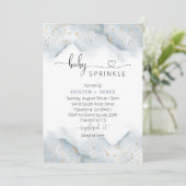 Invitation Aquarelle dorée et bleu poussiéreux Bébé (Debout devant)