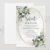 Invitation aquarelle dorée et verdure pour une dou (Devant / Derrière)