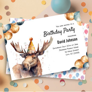 Invitation Aquarelle d'orignal Fête d'anniversaire des animau