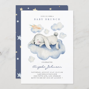 Invitation Aquarelle dormant bébé lapin Baby Brunch bébé