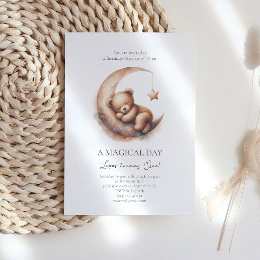 Invitation Aquarelle Dormir Brown Ours sur la Lune