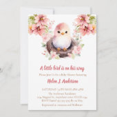 Invitation Aquarelle douce aux oiseaux Baby shower rose (Devant)