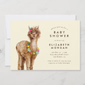 Invitation Aquarelle douce Baby shower Alpaca (Devant)