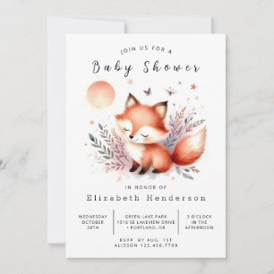 Invitation Aquarelle douce Baby shower animal Fox