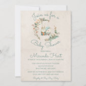 Invitation Aquarelle douce Baby shower d'animaux rustiques (Devant)