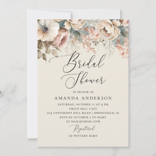 Invitation Aquarelle douce boho mariage fleuri (Devant)