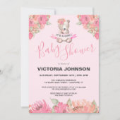 Invitation Aquarelle douce Boho Ours floral Bois Bébé (Devant)