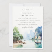 Invitation Aquarelle douce Côte Thaïlande Mariage marin (Devant)