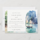 Invitation Aquarelle douce Côte Thaïlande Mariage marin (Devant)