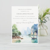 Invitation Aquarelle douce Côte Thaïlande Paysage marin Anniv (Debout devant)