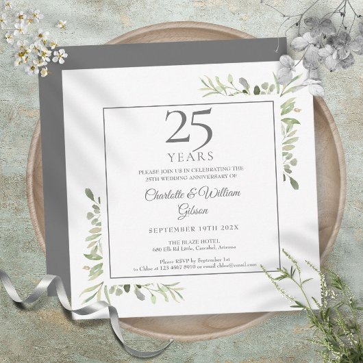 Invitation Aquarelle Douce de Verdure 25e Anniversaire