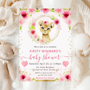 Invitation Aquarelle Douce Fête de Naissance Lion de la Jungl