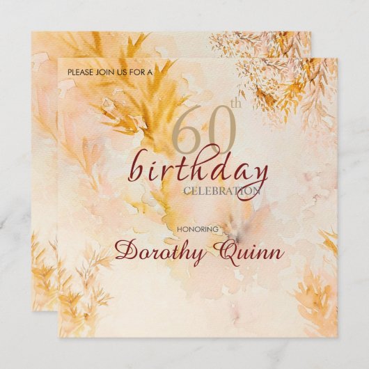 Invitation Aquarelle douce Feuilles d'automne Anniversaire (Devant / Derrière)