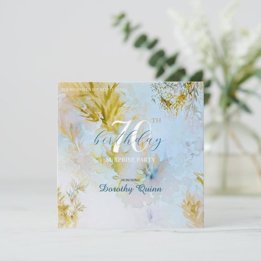 Invitation Aquarelle douce Feuilles paradisiaques Surprise An (Debout devant)