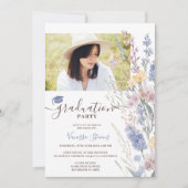 Invitation Aquarelle douce Fleur sauvage 4-Photo Graduation (Devant)