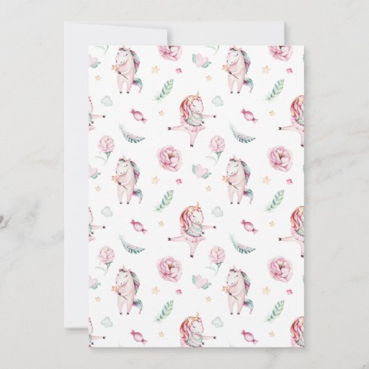 Invitation Aquarelle douce Fleurs arc-en-ciel Unicorn Anniver (Dos)