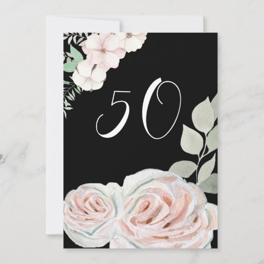 Invitation Aquarelle douce fleurs délicates Noir Anniversaire (Dos)