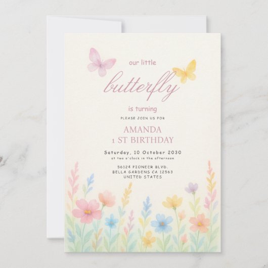 Invitation Aquarelle douce Floral Anniversaire (Devant)