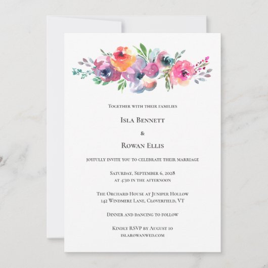 Invitation Aquarelle douce Floral Moderne Mariage élégant (Devant)