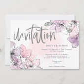 Invitation Aquarelle douce Flores Lilac Pink Script Mariage (Devant)