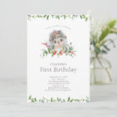 Invitation Aquarelle douce Hérisson Floral Premier anniversai (Debout devant)