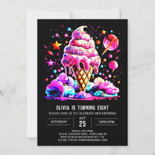 Invitation Aquarelle douce Imprimable Crème glacée Fille Anni