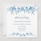 Invitation Aquarelle douce Mariage Branches bleues (Devant)