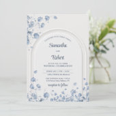 Invitation Aquarelle douce pastel bleu fleur sauvage boho arc (Debout devant)
