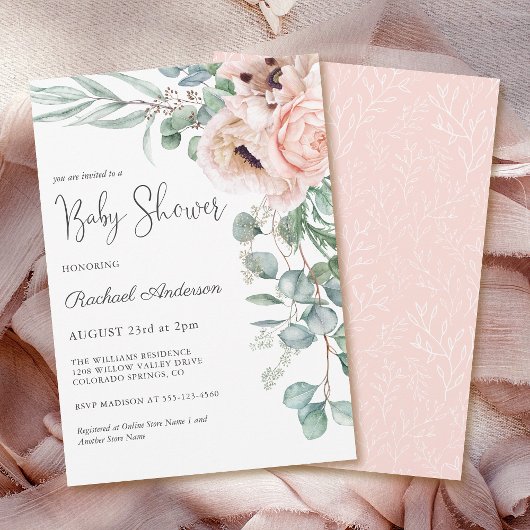 Invitation Aquarelle douce Pastel Floral Girl Baby shower