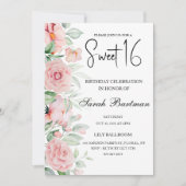 Invitation Aquarelle douce pastel florale photo Sweet 16 (Devant)