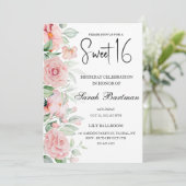 Invitation Aquarelle douce pastel florale photo Sweet 16 (Debout devant)