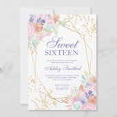 Invitation Aquarelle douce pastel or floral photo Sweet 16 (Devant)