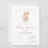 Invitation Aquarelle douce Petit Baby shower d'ours de fille (Devant)